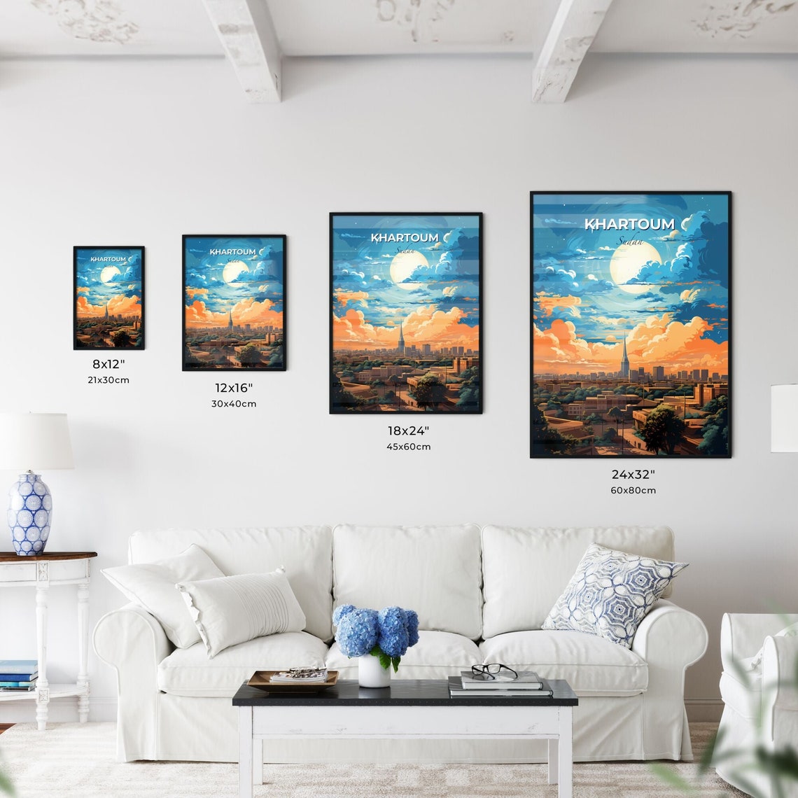 Khartoum Sudan Skyline Night Full Moon Vintage Travel Art Poster - Image 3