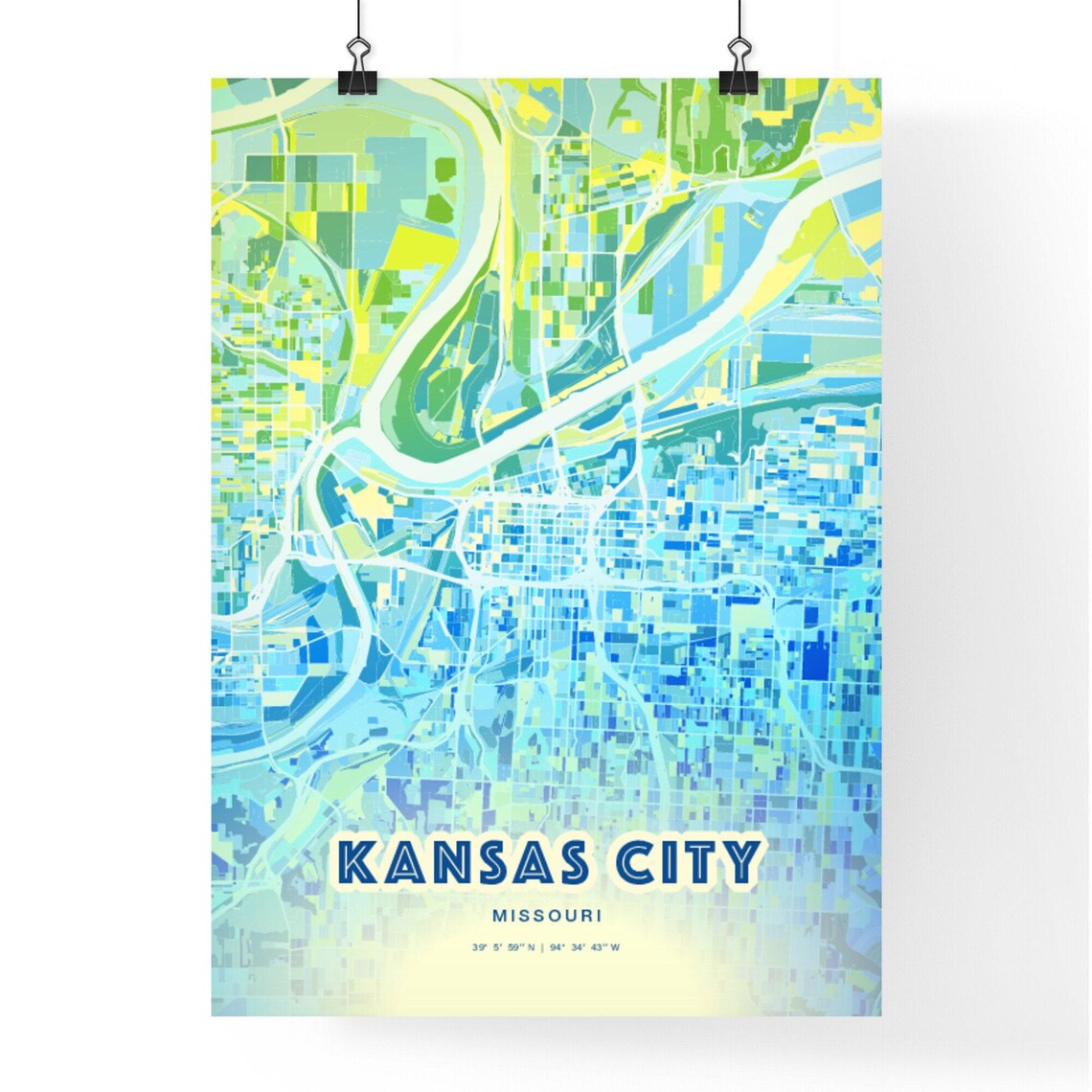 Kansas City Missouri Abstract Watercolor City Street Map Art Poster - Image 3