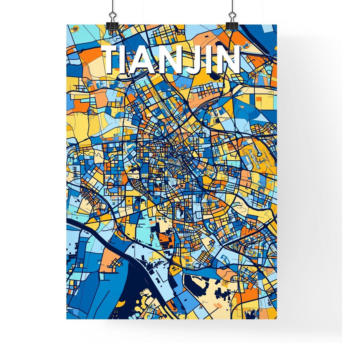 Tianjin China Bold Colorful Vibrant City Street Map Art Poster - Image 4