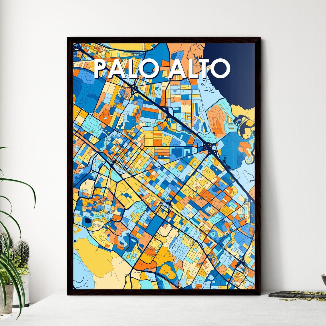 Palo Alto California Colorful Modern City Street Map Travel Decor Poster