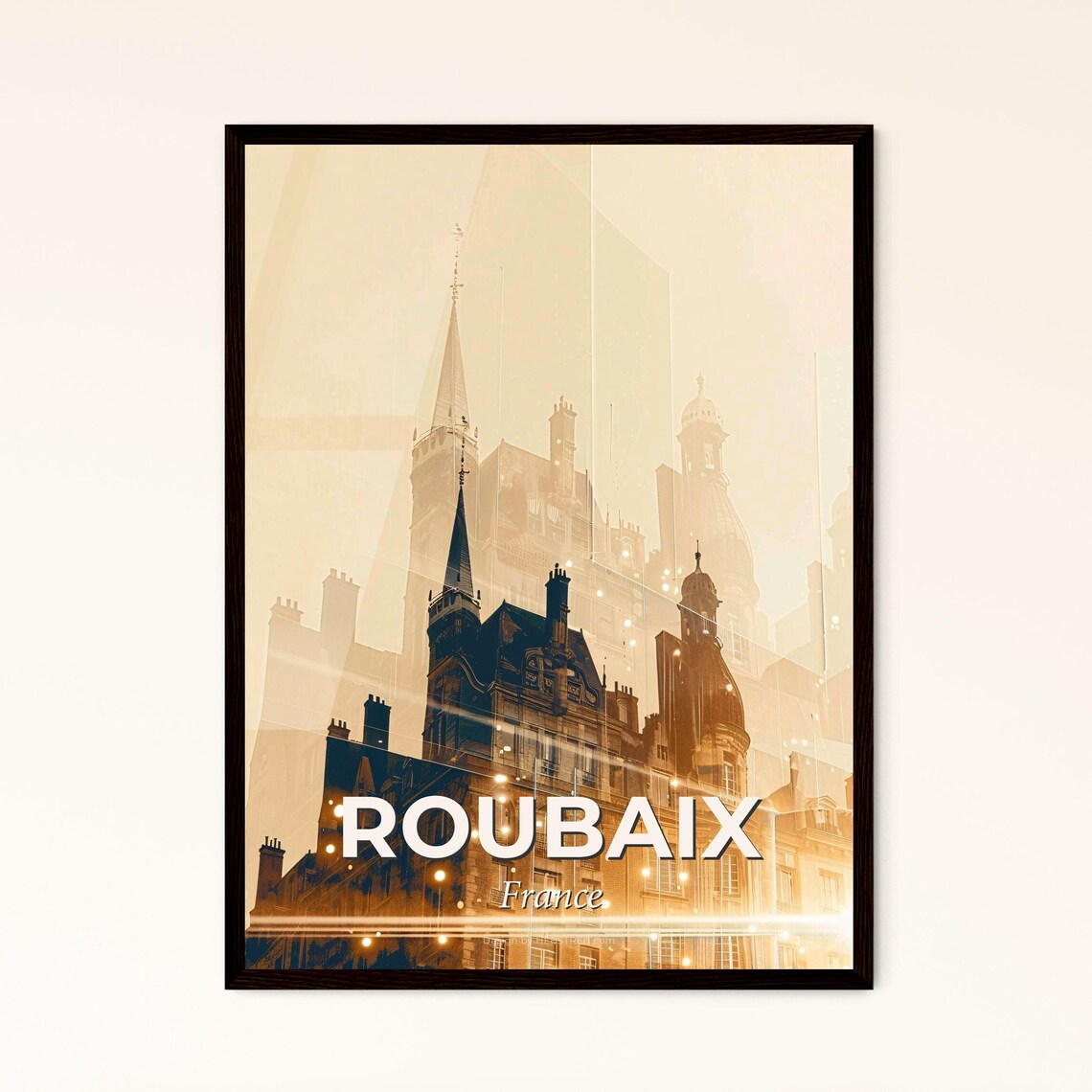 Roubaix France Historic Skyline Silhouette City Travel Poster