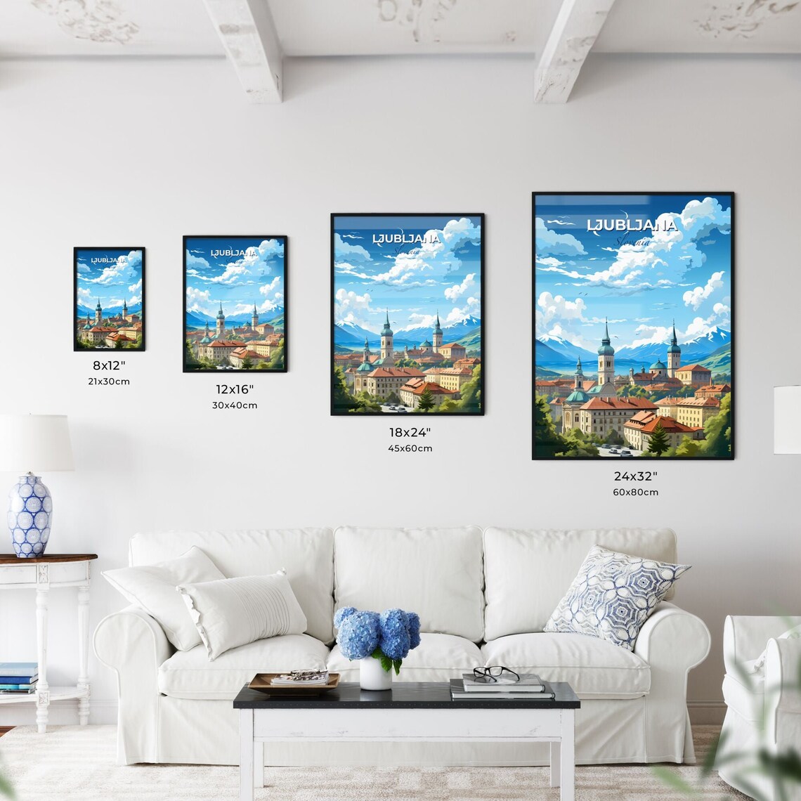 Ljubljana Slovenia Cathedral Spires Alpine Mountains Travel Art Poster - Image 3