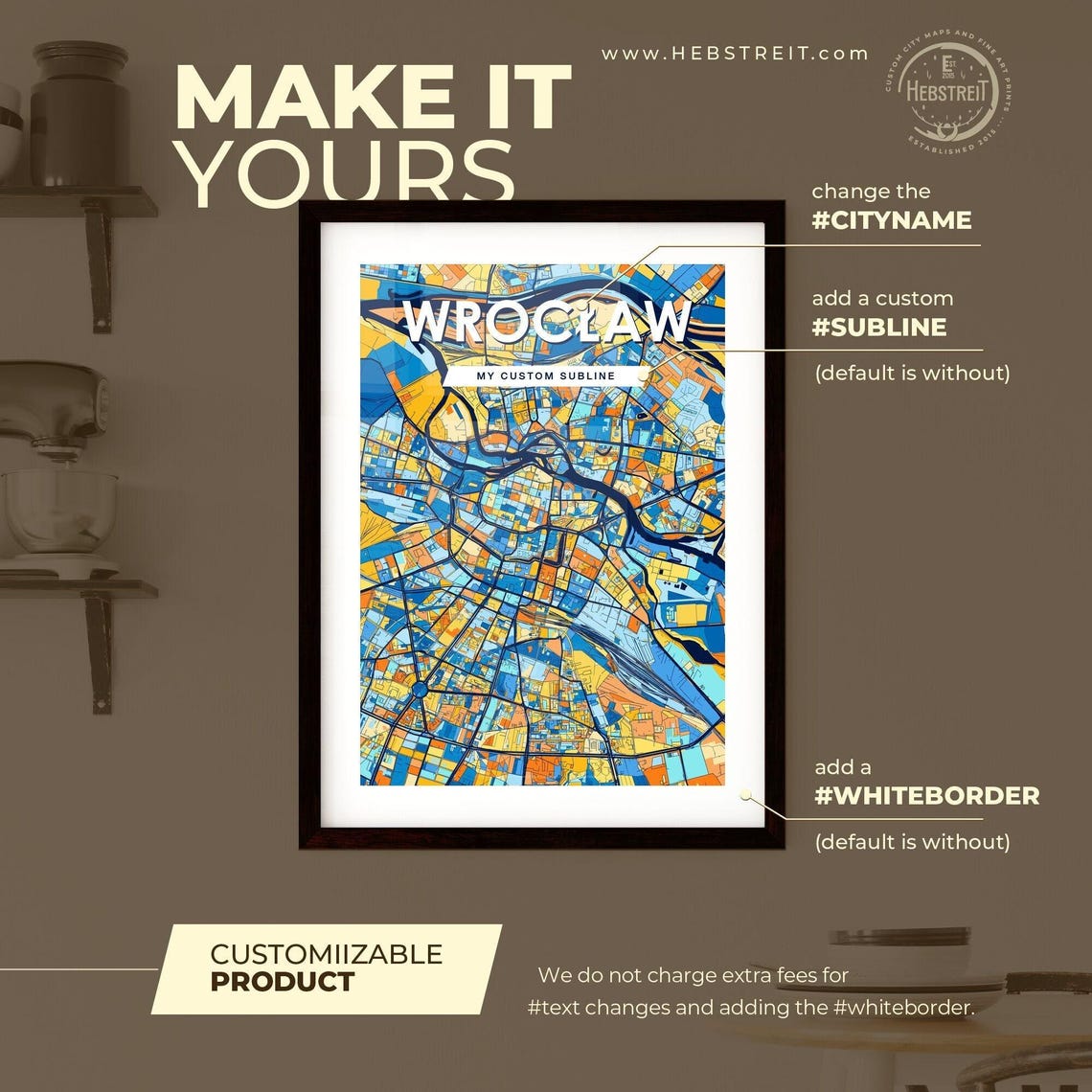Wroclaw Poland Colorful Blue and Orange City Street Map Poster - Image 2