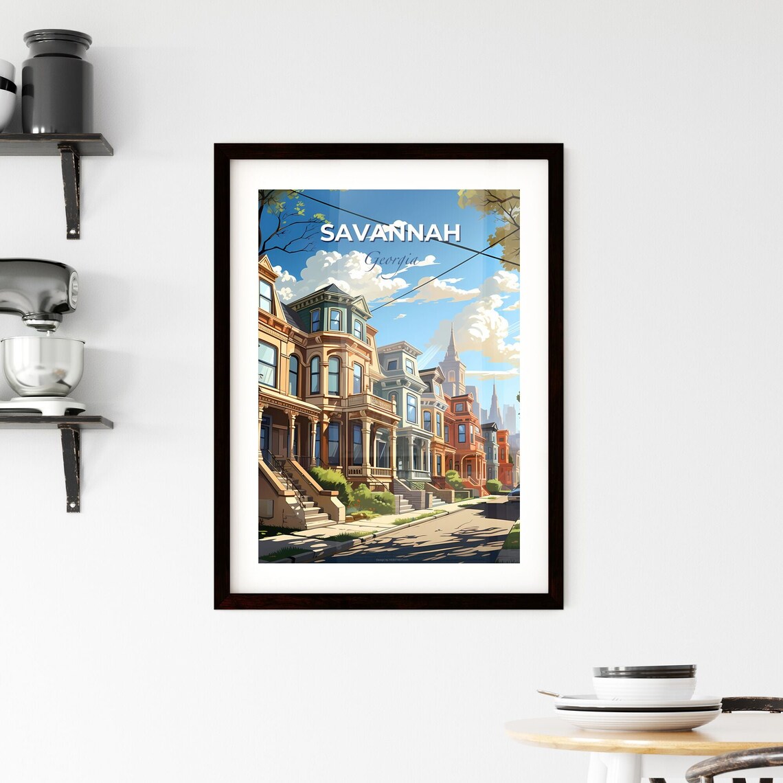Savannah Georgia Historic Row Houses Victorian Street Scene Poster - Image 2