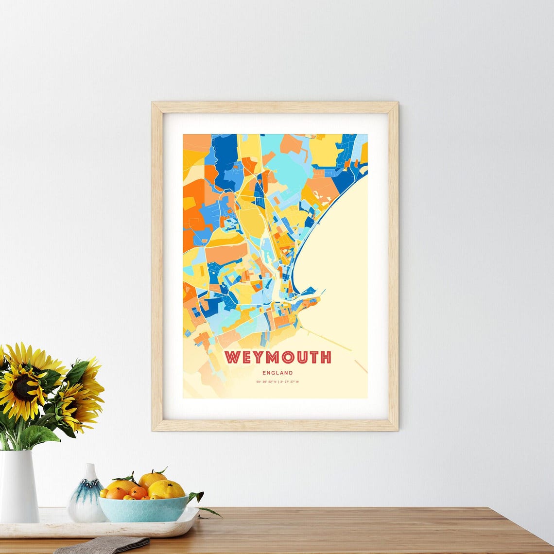 Abstract Weymouth England Modern Colorful City Street Map Art Poster - Image 2