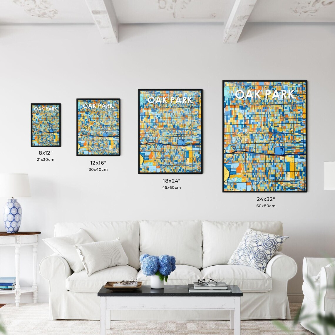 Oak Park Illinois Colorful City Map Art Poster Navy Blue Street Grid - Image 3