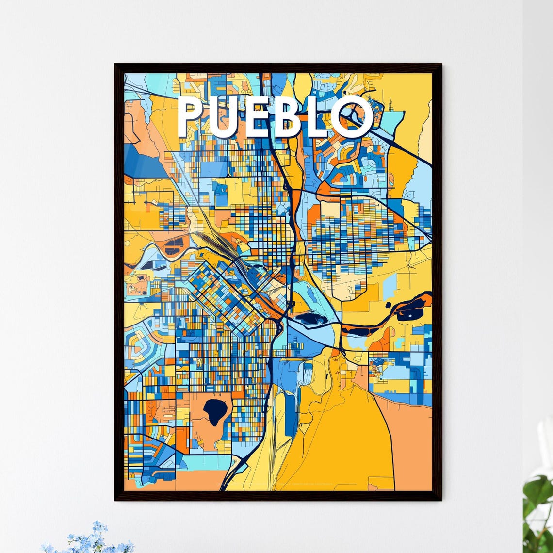 Pueblo Colorado Vibrant Street Map Art Print Home Wall Decor