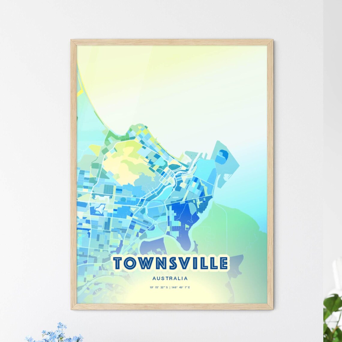 Townsville Australia Bluish Green and Blue Street Map City Art Poster
