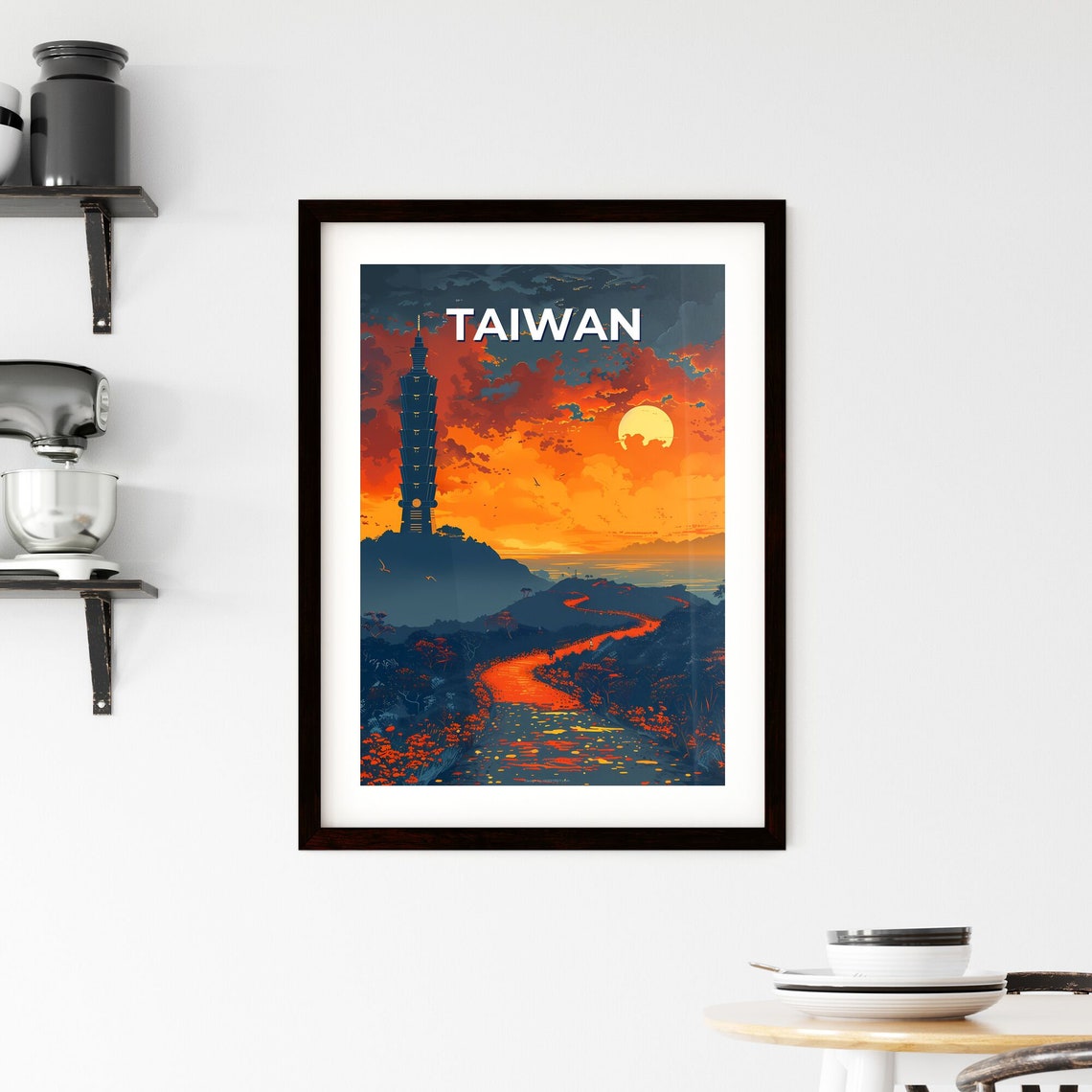 Taiwan Taipei 101 Tower Sunset River Fiery Sky Vintage Travel Poster - Image 2