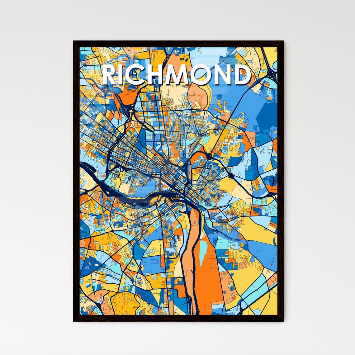 Richmond Colorful City Street Map Blue Orange Modern Gift Poster