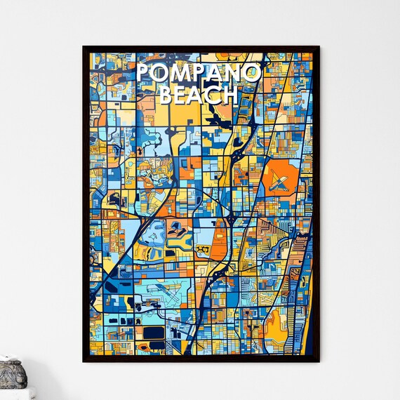 Pompano Beach Florida Colorful Geometric City Street Map Poster