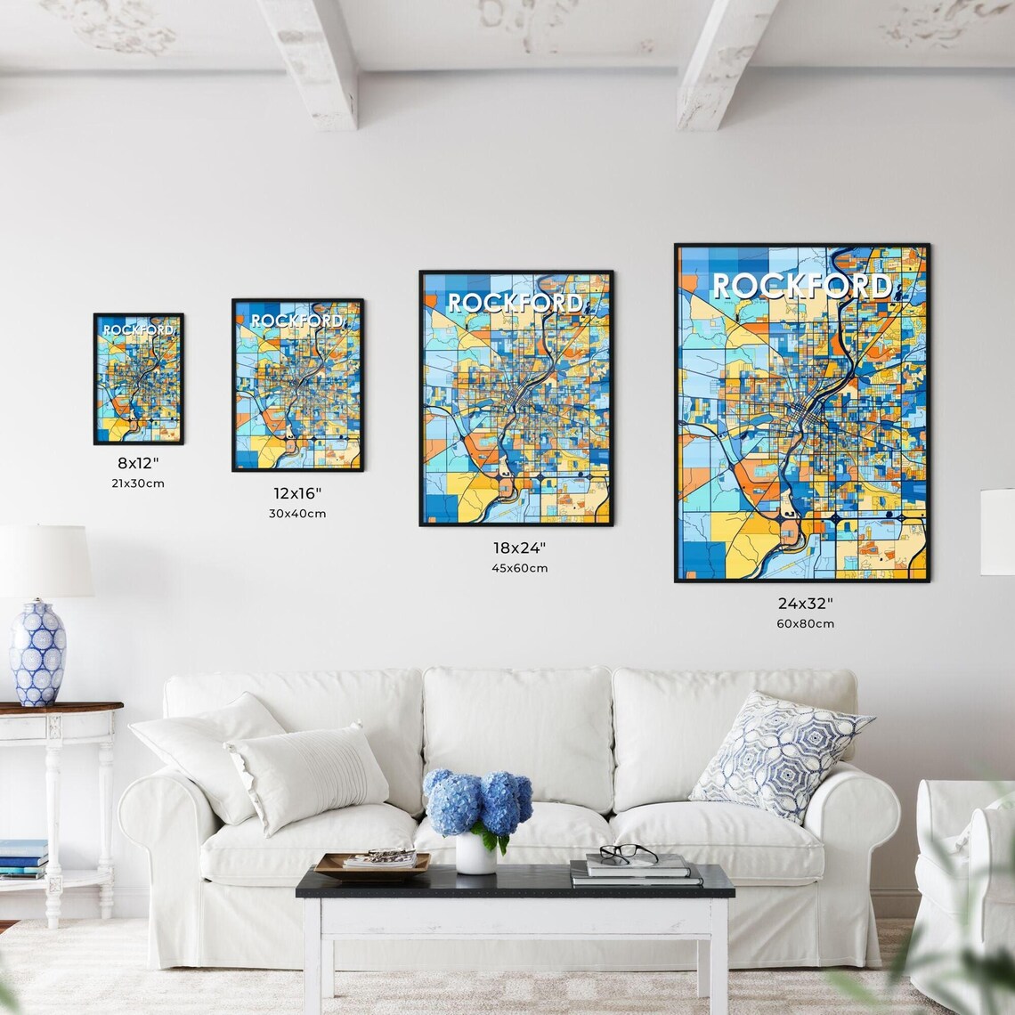 Rockford Illinois Vibrant Colorful Geometric Street Grid City Map Art Poster - Image 3