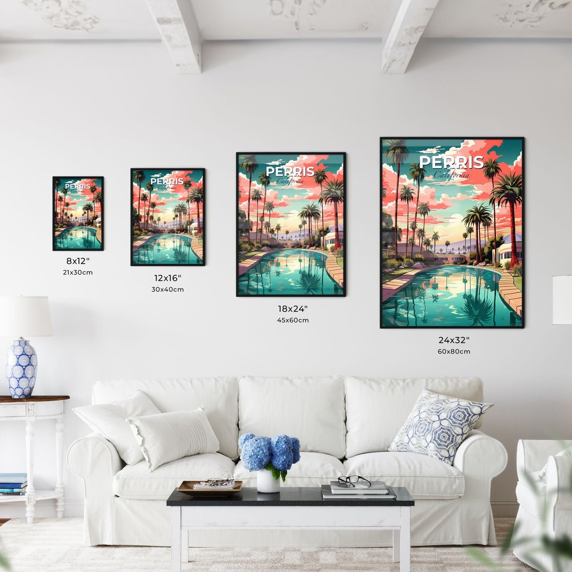 Perris California Palm Trees Resort Pool Sunset Travel Poster - Image 3
