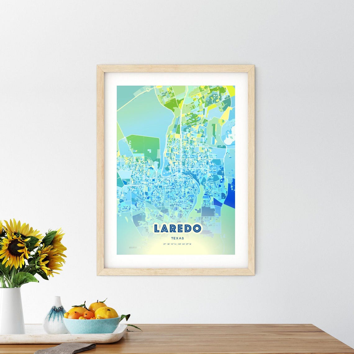 Laredo Texas Bluish Watercolor Modern Decorative City Map Art Poster - Image 2