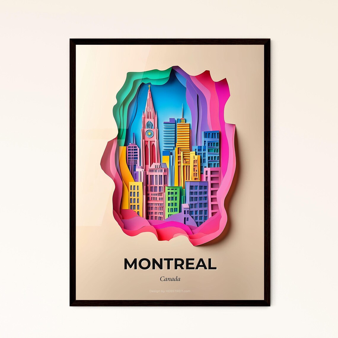 Montreal Canada Paper Cut Cityscape Colorful Travel Souvenir Poster