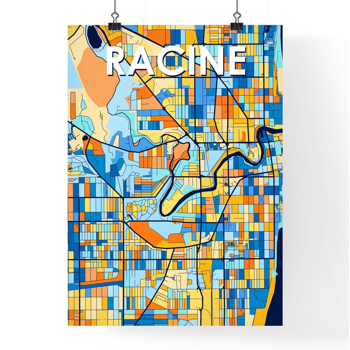 Racine Wisconsin City Map Poster Colorful Modern Home Wall Decor - Image 4