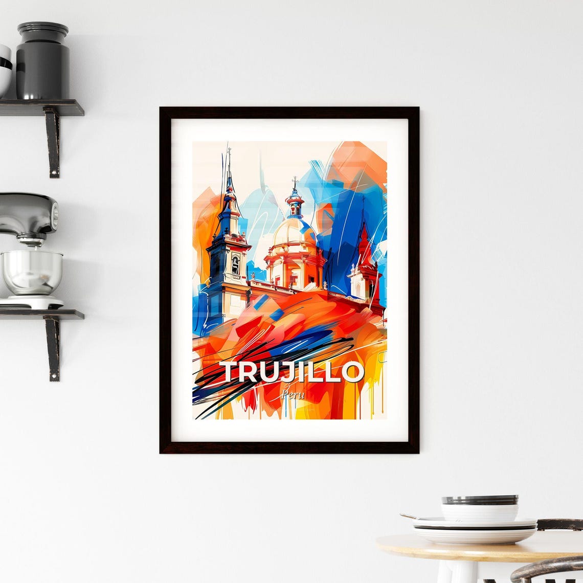 Trujillo Peru Expressive Colorful Abstract Cathedral Dome Art Poster - Image 2