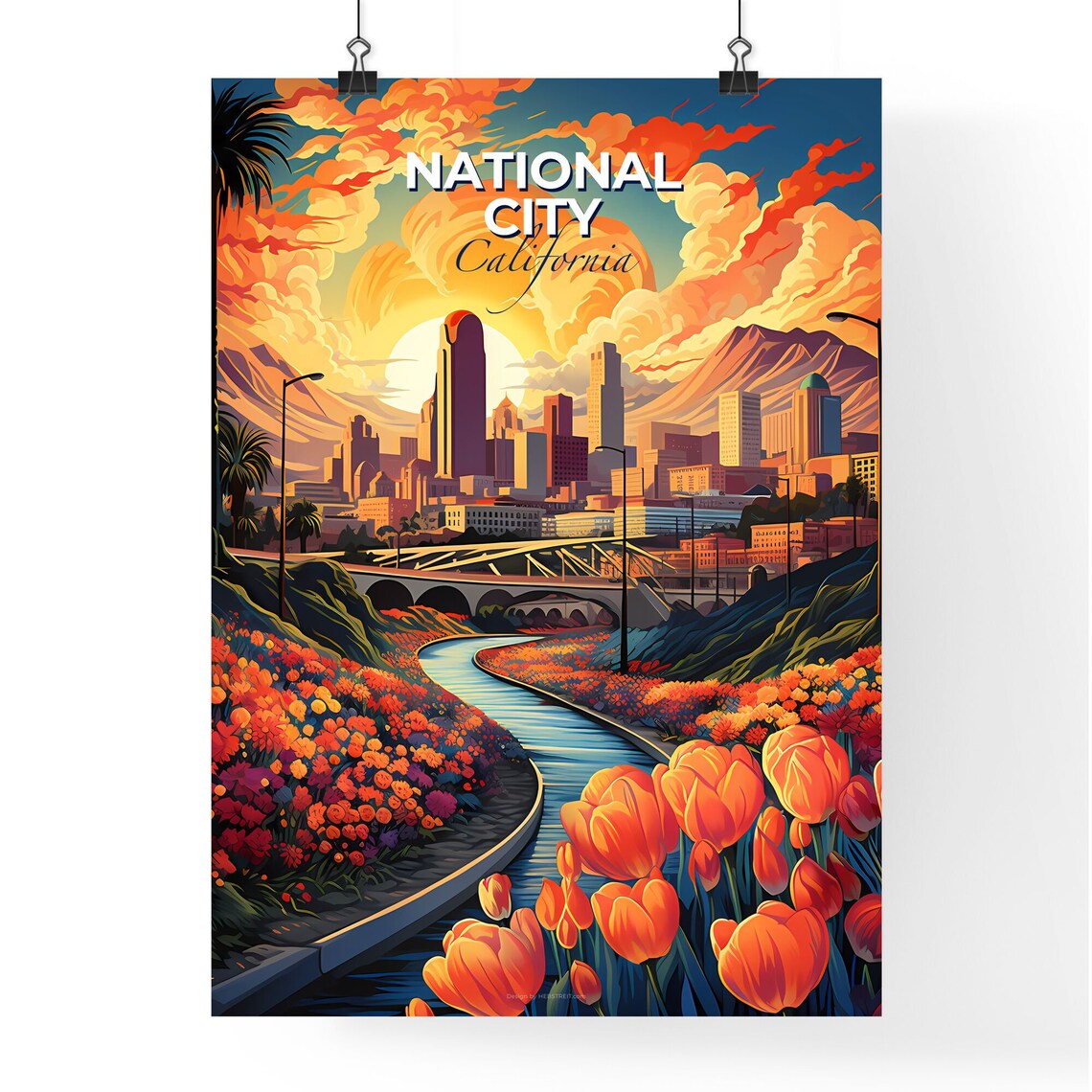 Vivid National City California Sunset Skyline Tulip River Poster - Image 4