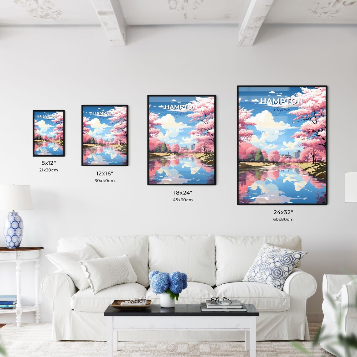Hampton Virginia Cherry Blossom River Reflection Scenic Poster - Image 3