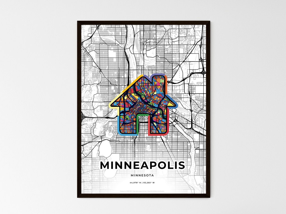 Minneapolis Minnesota Minimal City Map Colorful Heart Icon Art Poster - Image 3