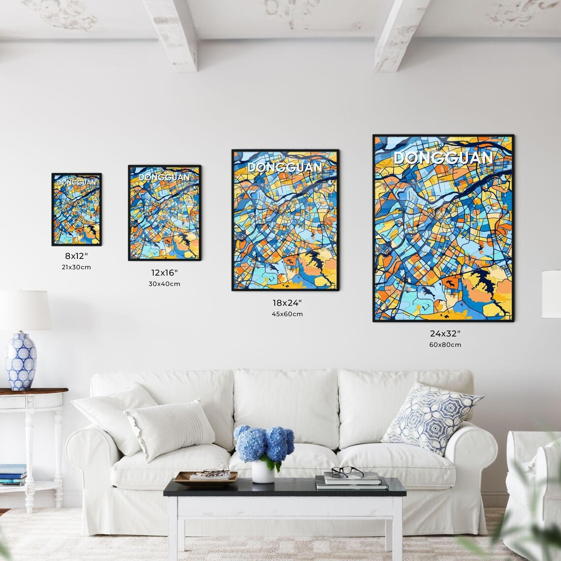 Dongguan China Bold City Map Art Poster in Navy Orange and Yellow - Image 3
