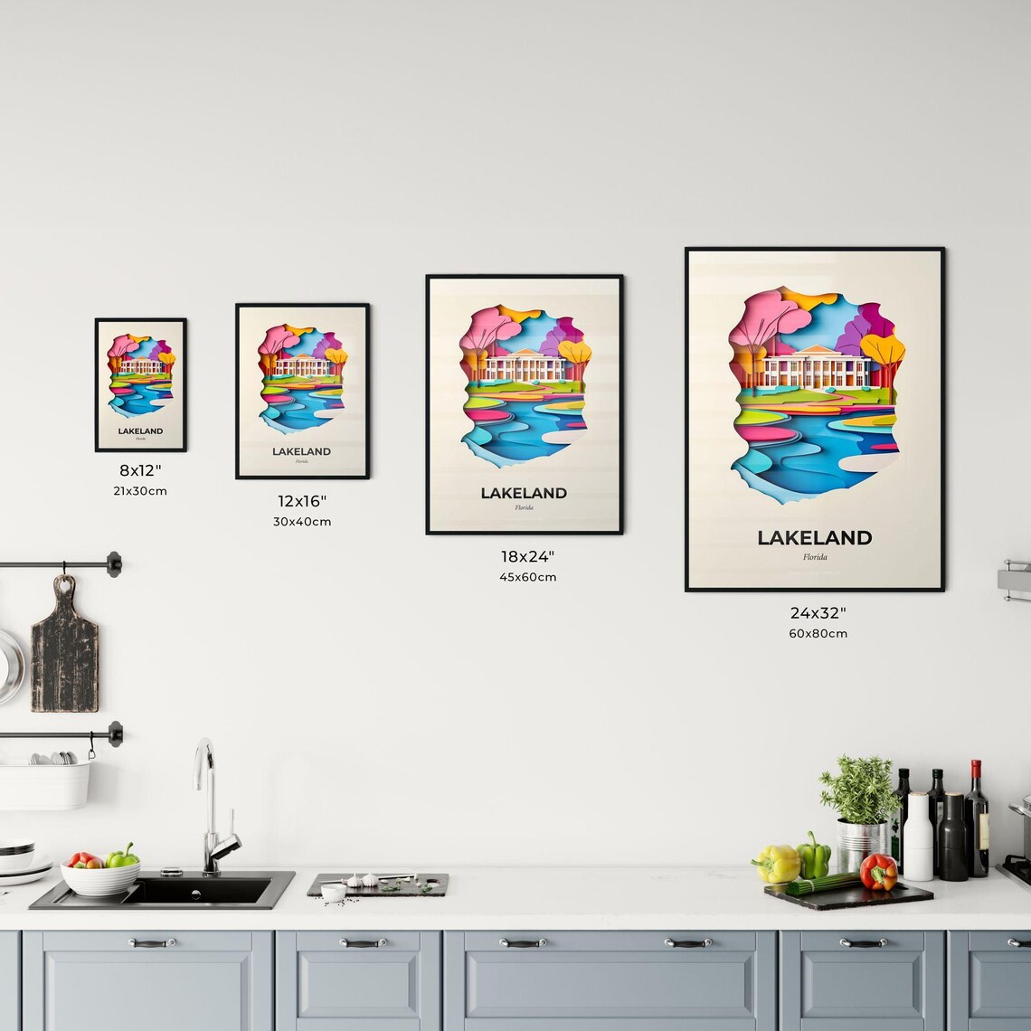 Lakeland Florida Lakeside Mansion Gardens Paper Cut Travel Poster - Image 3