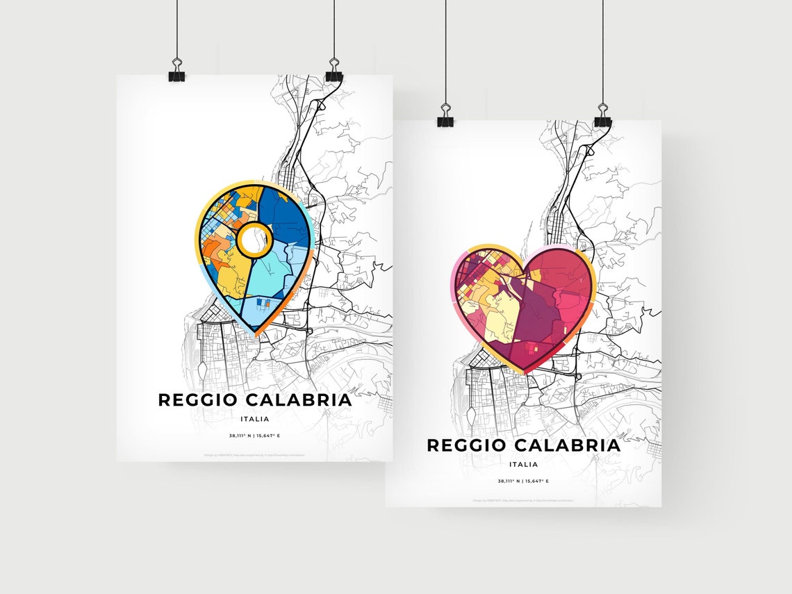 Reggio Calabria Italy Minimalist Line Art Heart Shaped City Map Poster - Image 2