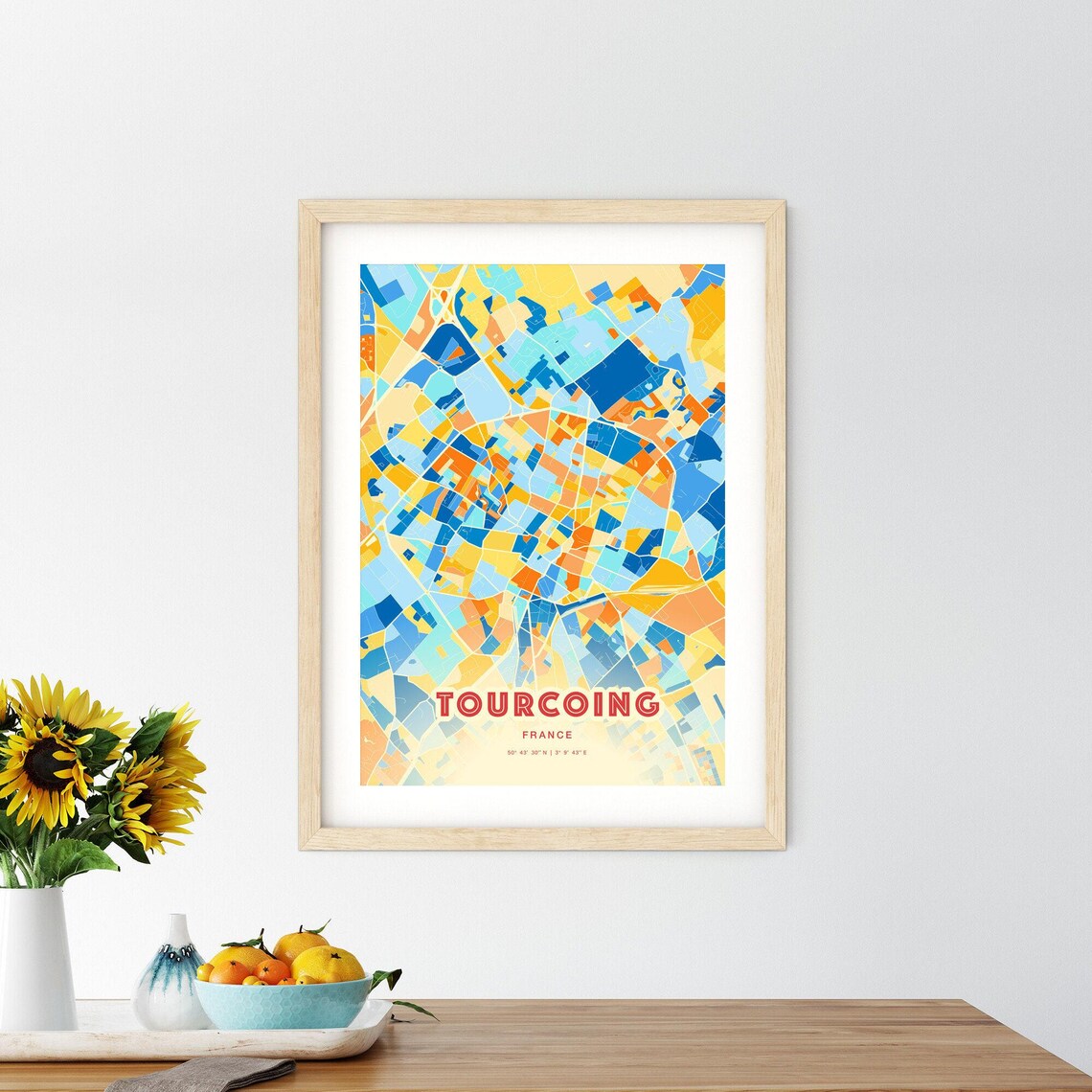 Abstract Tourcoing France Modern Colorful City Street Map Art Poster - Image 2