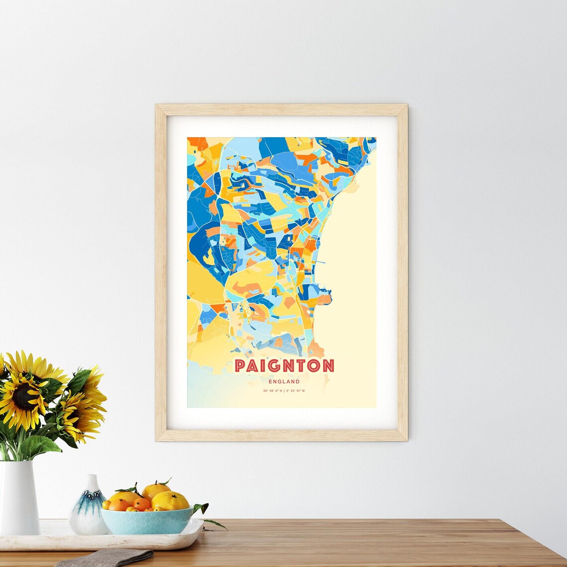 Paignton England Colorful Blue and Orange Retro City Street Map Wall Art - Image 2
