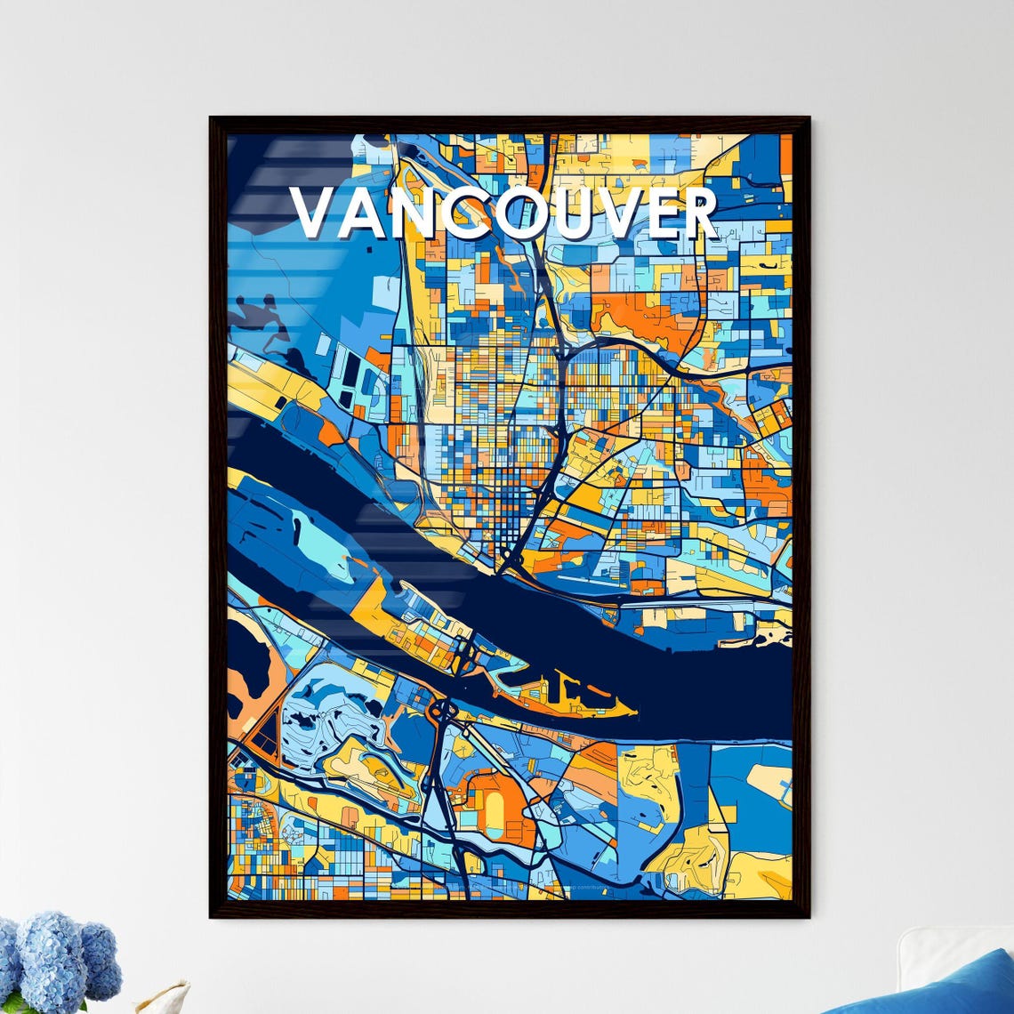 Vancouver Washington City Map Poster Vibrant Modern Wall Decor Art