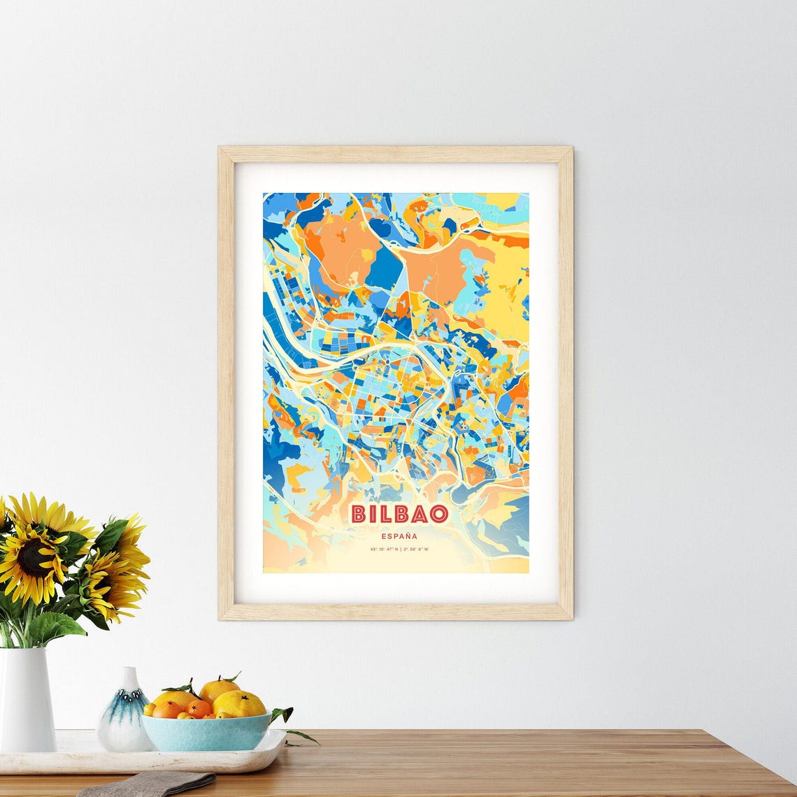 Bilbao Espana Vibrant City Street Map Coordinates Art Poster - Image 2