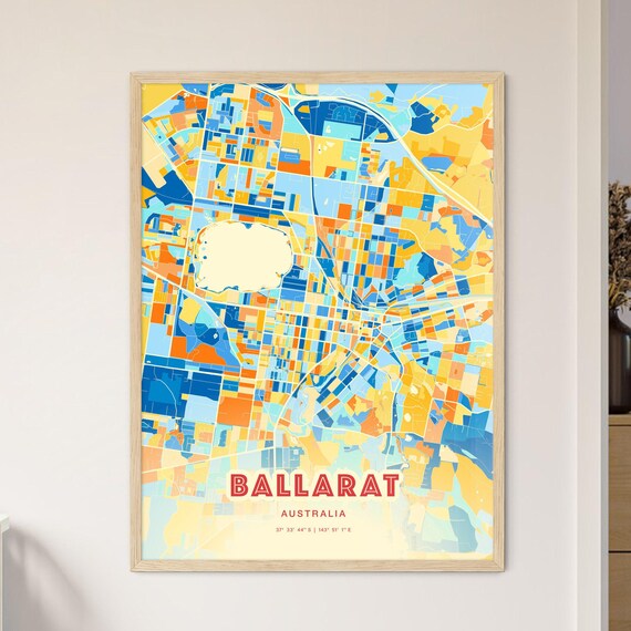 Ballarat Australia Colorful City Map Art Poster Blue And Orange Street Grid