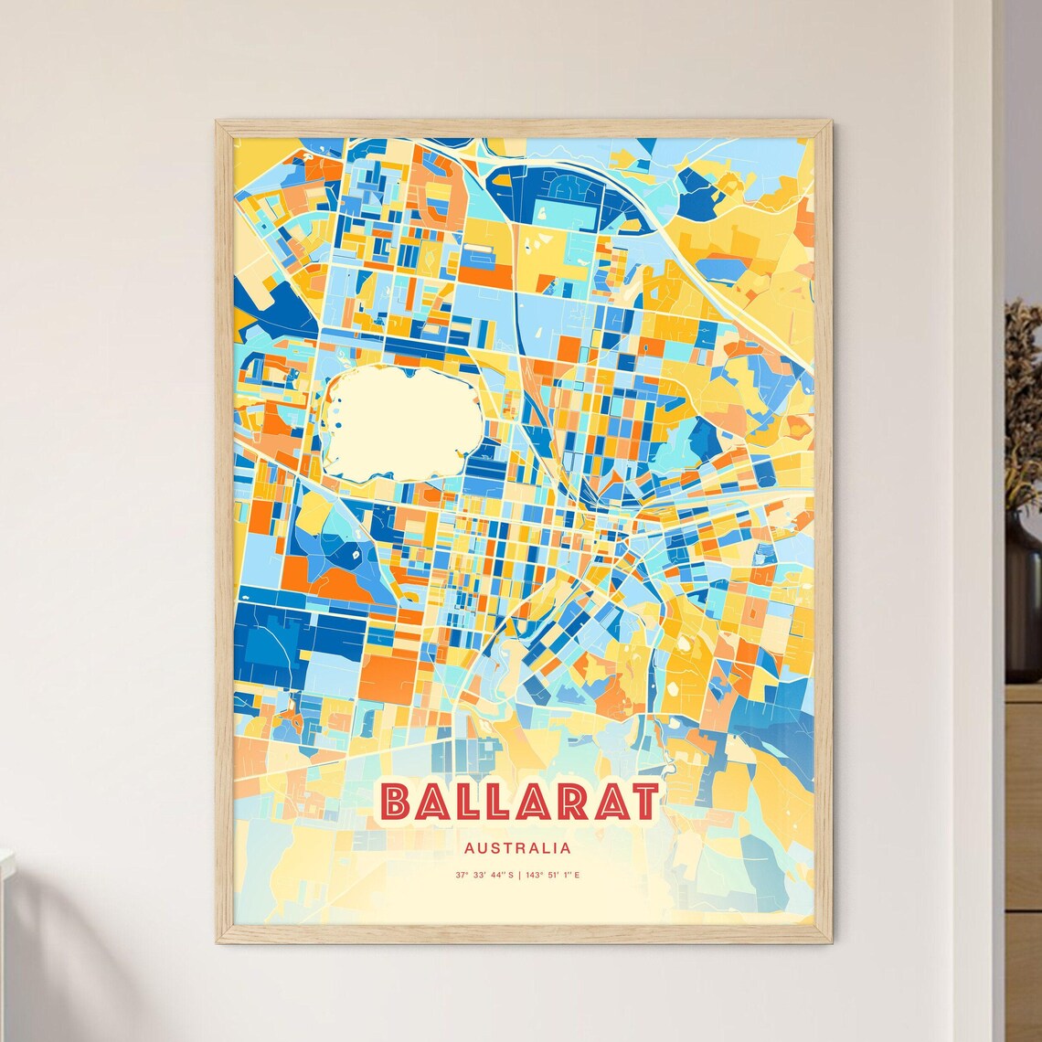 Ballarat Australia Colorful City Map Art Poster Blue And Orange Street Grid