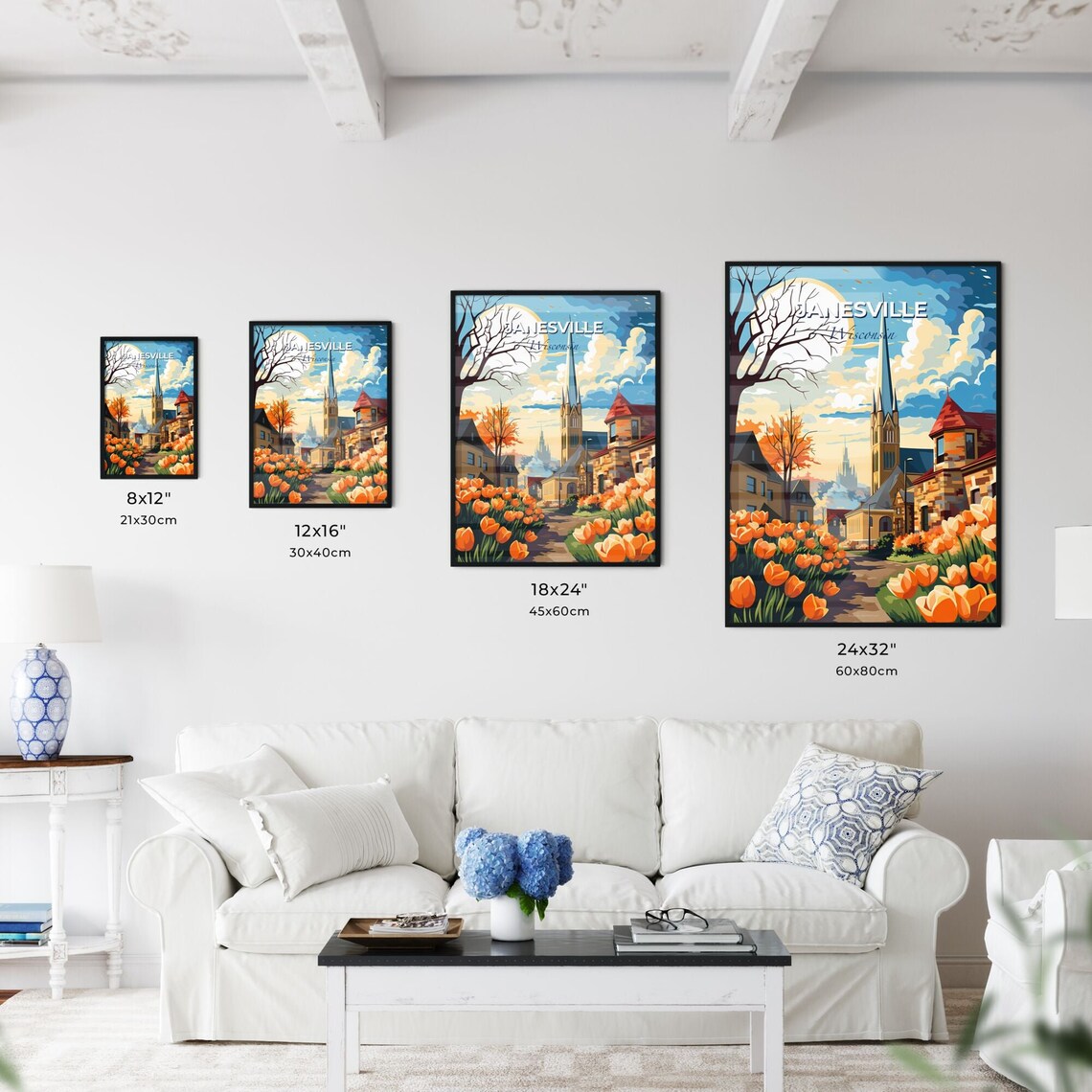 Janesville Wisconsin Tulip Garden Church Spire Spring Town Poster - Image 3