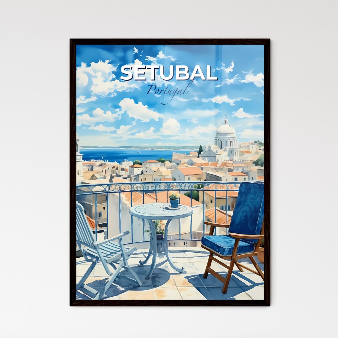Setubal Portugal Balcony Sea View Travel Poster Coastal City Art