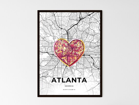 Atlanta Georgia Minimal City Map Colorful Heart Icon Art Poster