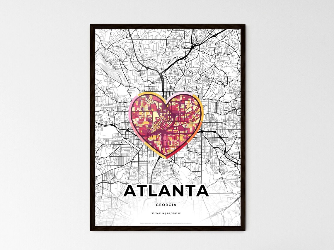 Atlanta Georgia Minimal City Map Colorful Heart Icon Art Poster