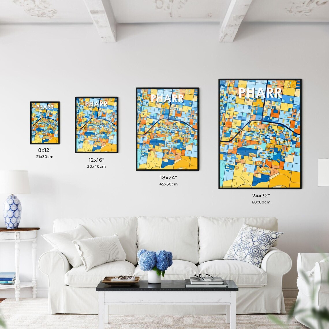Pharr Texas Vibrant Colorful City Map Art Poster for Home Decor - Image 3