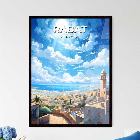 Rabat Morocco Travel Poster Sunny Coast Old City Sea View Skyline Art