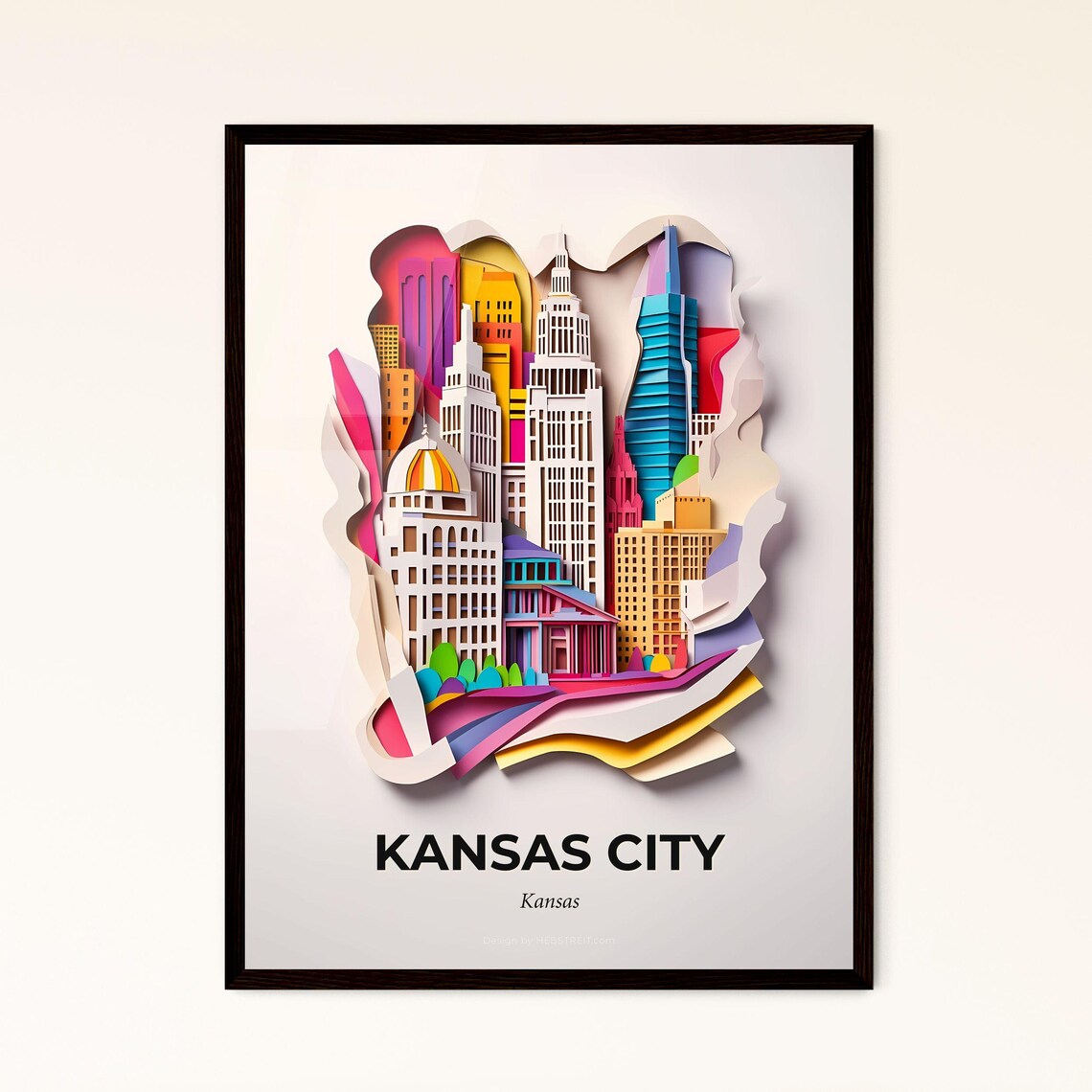 Kansas City Kansas Downtown Skyline Papercut Cityscape Poster