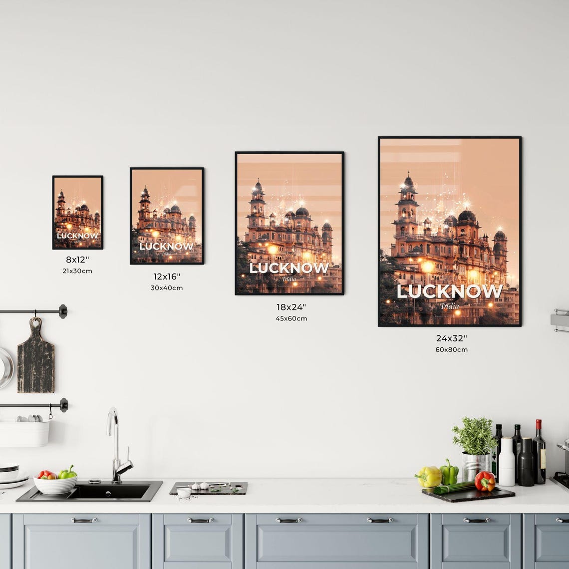 Lucknow India Grand Domes and Minarets Golden Night Art Poster - Image 3