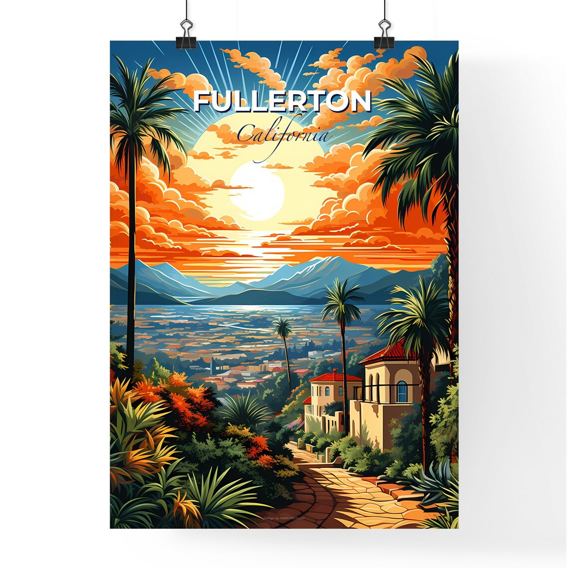 Fullerton California Hillside Sunset Palms City Valley Poster - Image 4