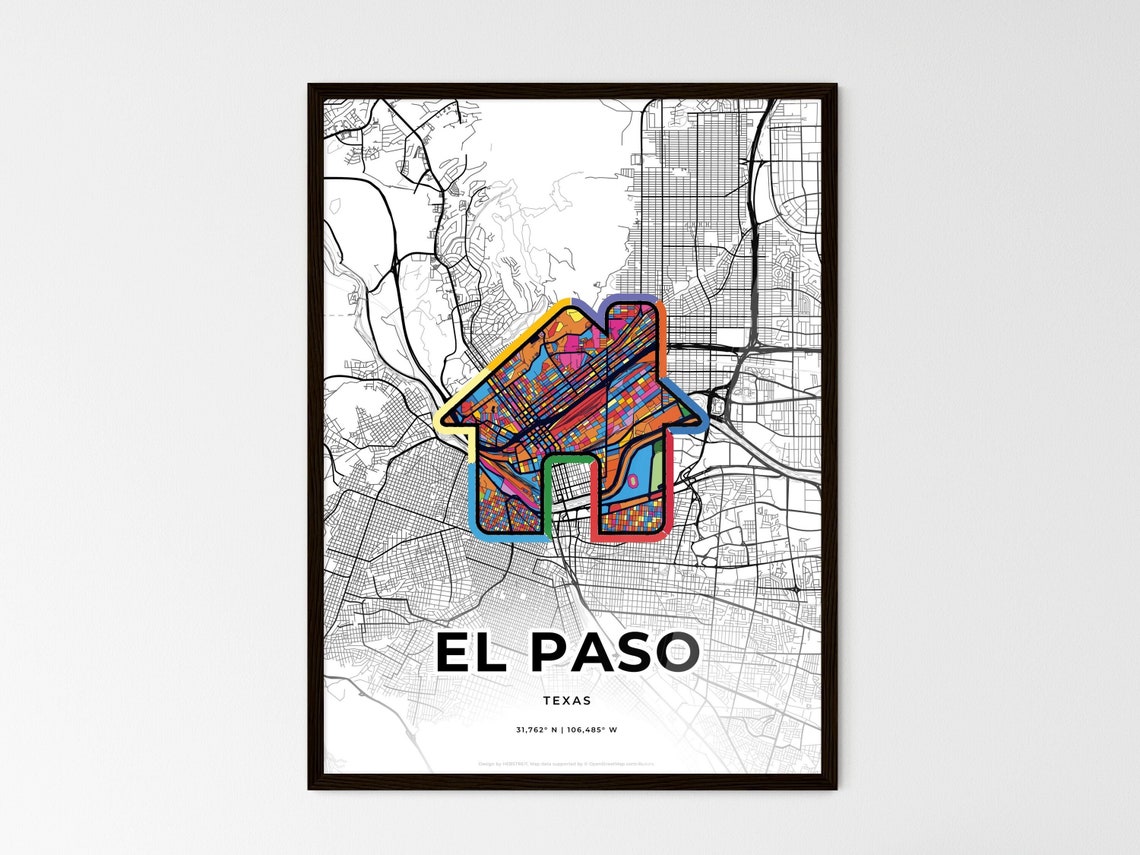 El Paso Texas Minimal Map Art With Colorful Heart Icon Poster - Image 3