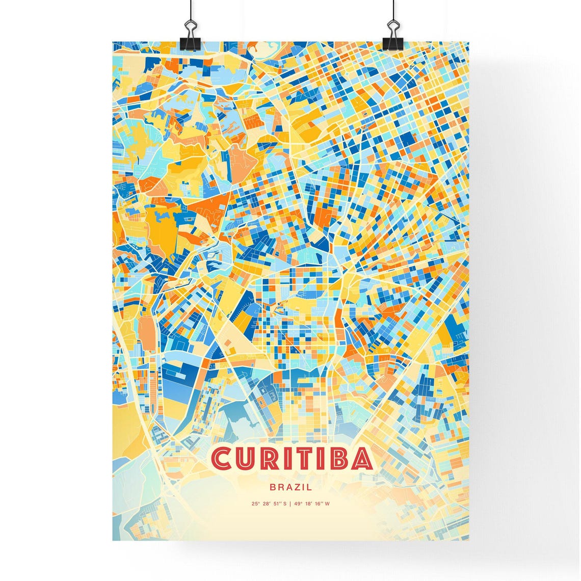 Curitiba Brazil City Map Art Poster Blue Orange Street Style - Image 3
