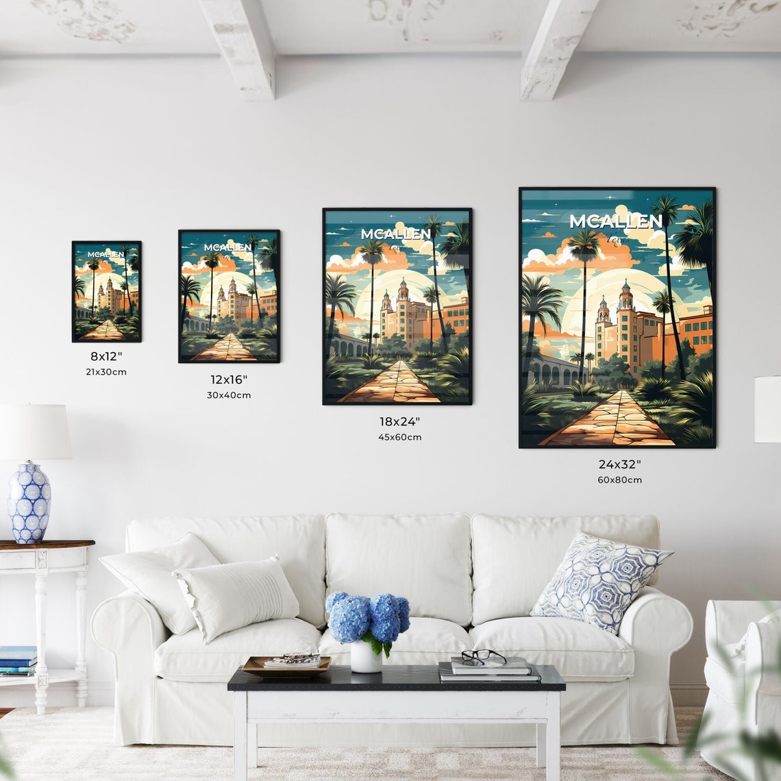 McAllen Texas Spanish Colonial Tower Palm Walkway Sunset Poster - Image 3