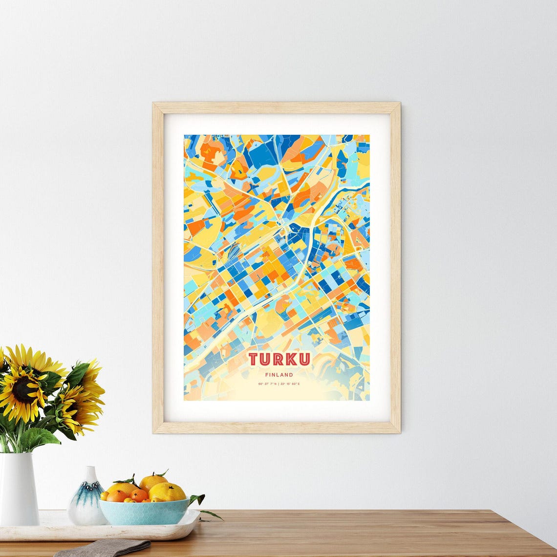 Turku Finland Modern Geometric Blue Orange City Map Art Poster - Image 2