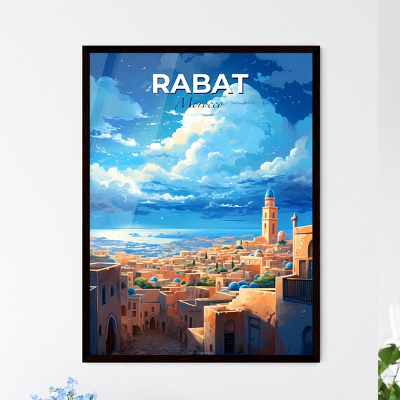 Rabat Morocco Travel Poster Blue Domes Old Town City Skyline Sunset Art