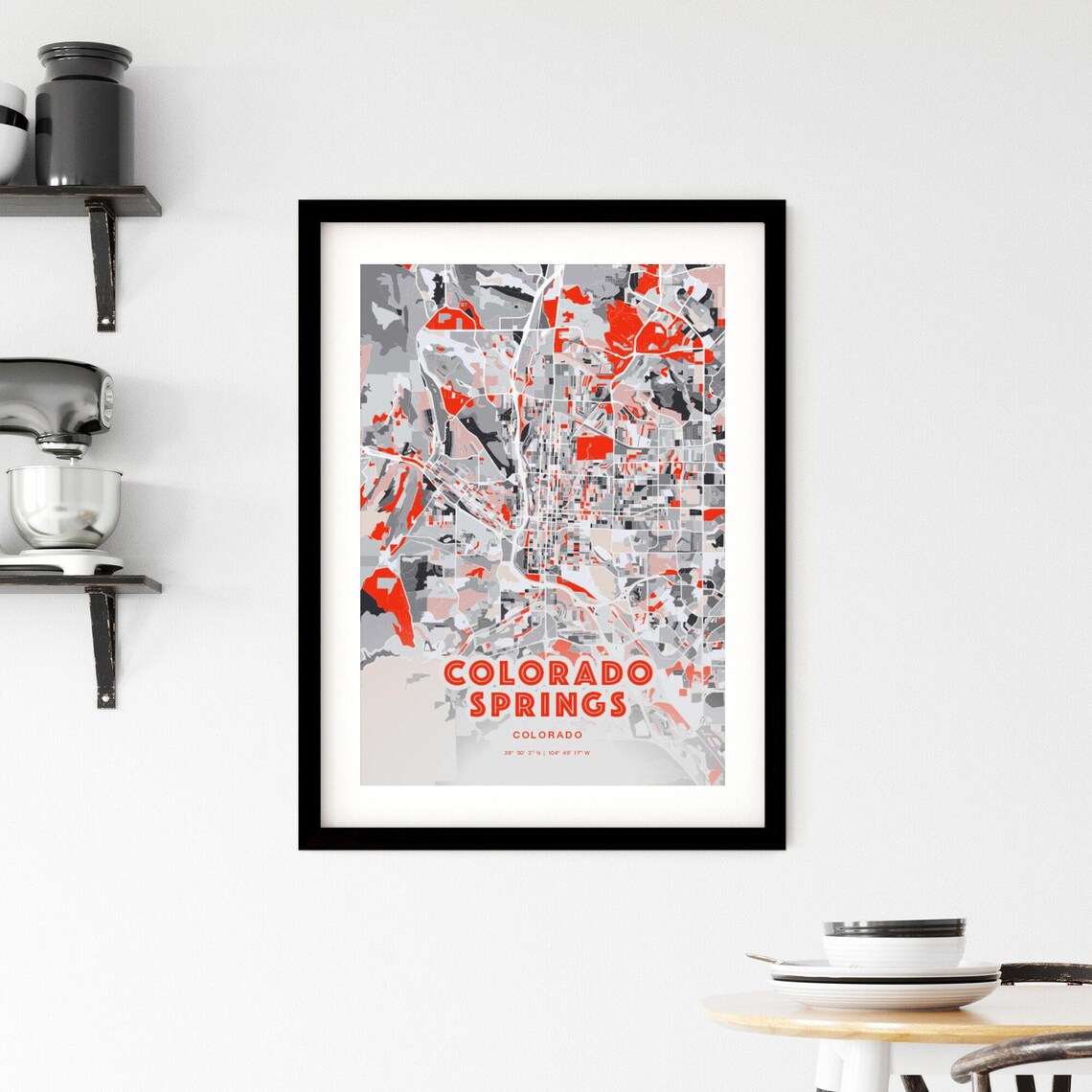 Colorado Springs Colorado Bold Red Modern City Street Map Artwork Poster - Image 2