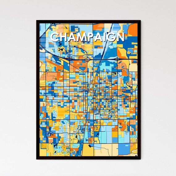 Champaign Illinois Colorful Modern City Street Map Art Poster