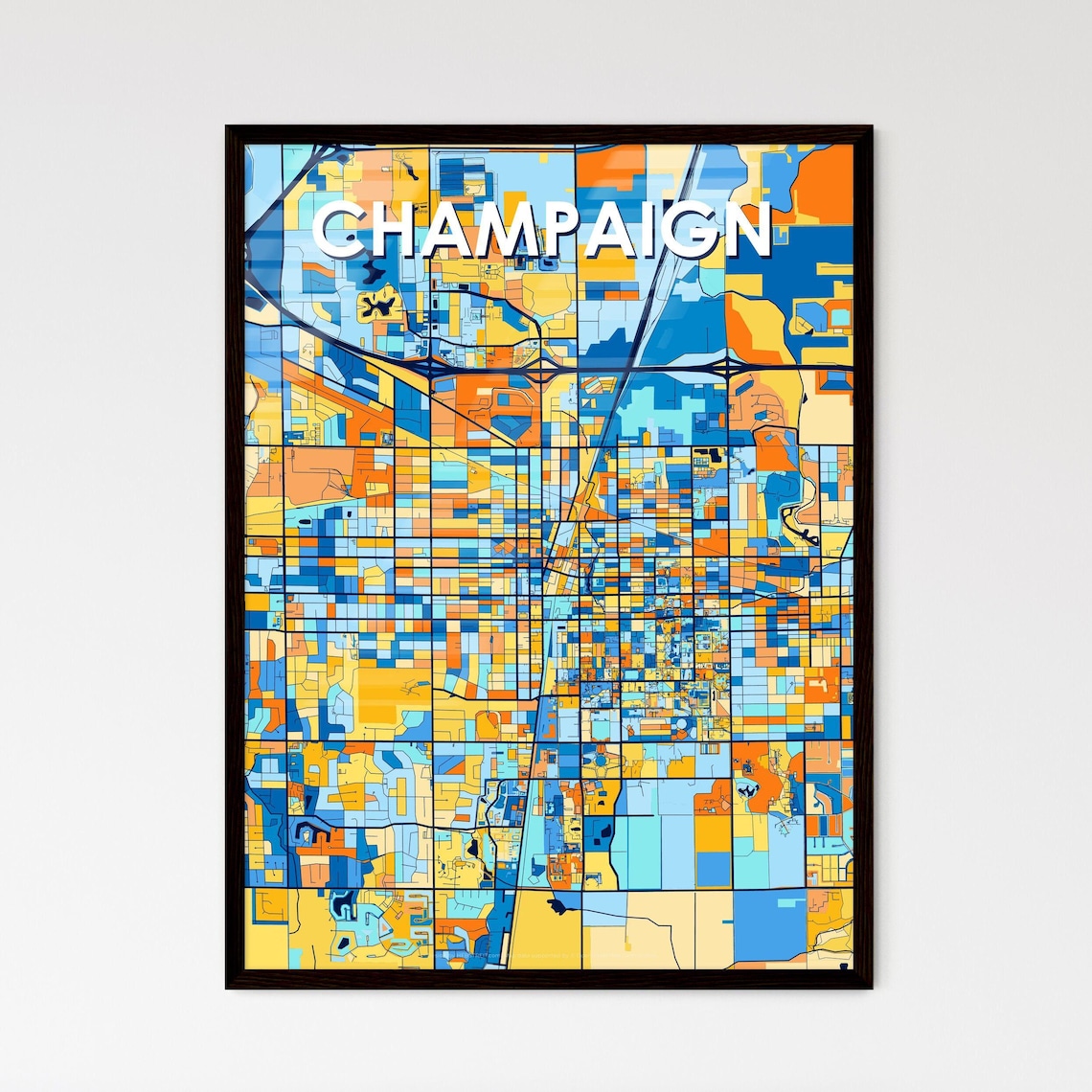 Champaign Illinois Colorful Modern City Street Map Art Poster